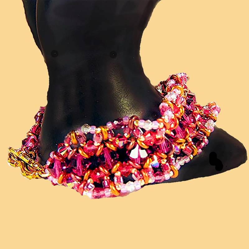 Fuchsia Kristall Samen Perlen Armband Rosa Perlenschmuck von EarringsBraceletsEtc