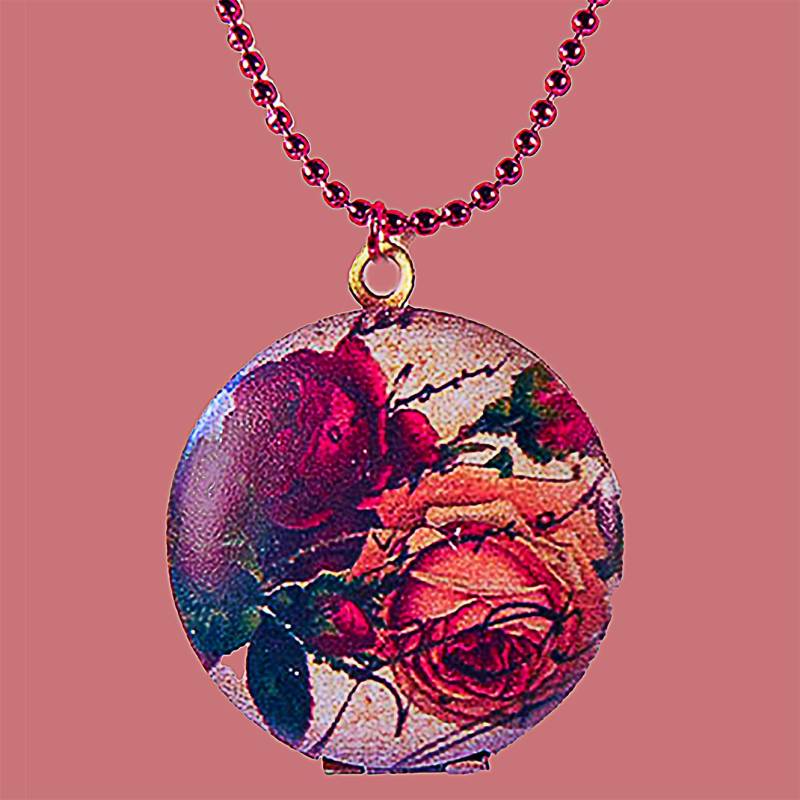 Blumen Rose Foto Medaillon Rote Kugel Kette, Gold Finish - 18 Zoll Blumen Rose Foto Medaillon Rote Kugel Kette, Gold Finish - 18 Zoll von EarringsBraceletsEtc