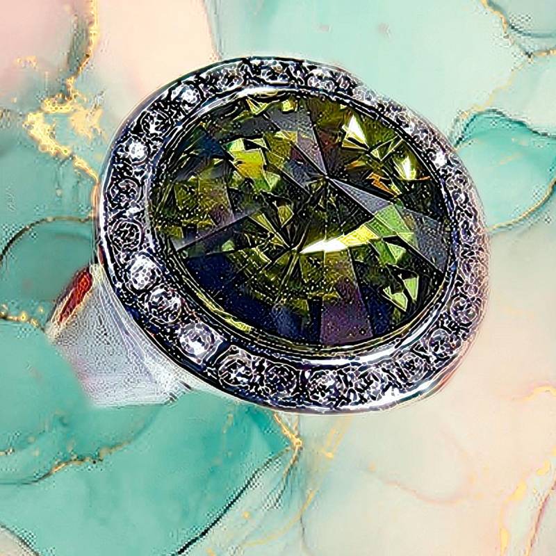 Handgefertigter, Versilberter Ring Swarovski Peridot-Kristall, Gr. 7, 5 von EarringsBraceletsEtc