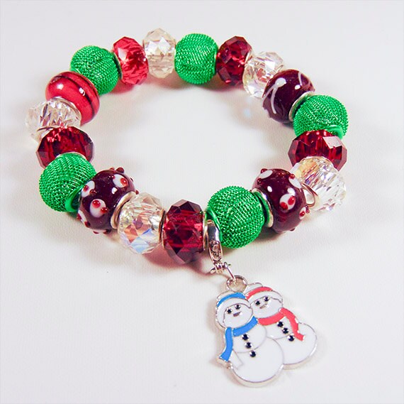 Weihnachten Perlen Stretch Armband, Schneemann Charme von EarringsBraceletsEtc
