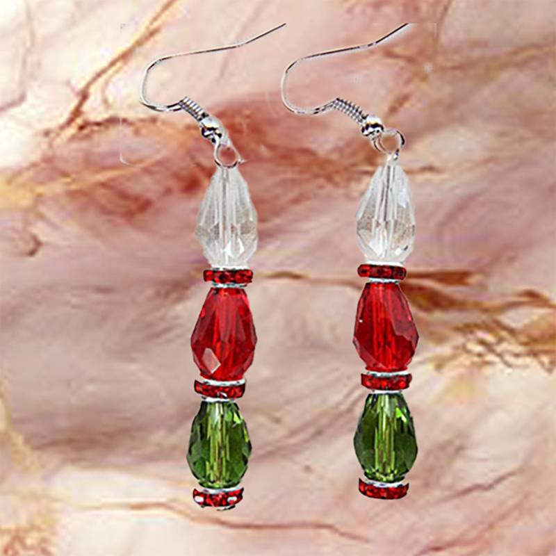 Weihnachts Ohrringe Rote, Grüne & Klare Acryl Perlen von EarringsBraceletsEtc
