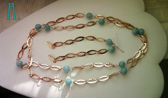 Aquamarin Halskette Und Ohrringe. Parure Roségold Aquamarin. Lange Halskette von EarringsandJoy