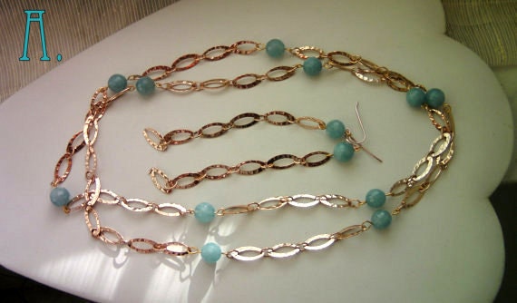 Aquamarin Halskette Und Ohrringe. Parure Roségold Aquamarin. Lange Halskette von EarringsandJoy