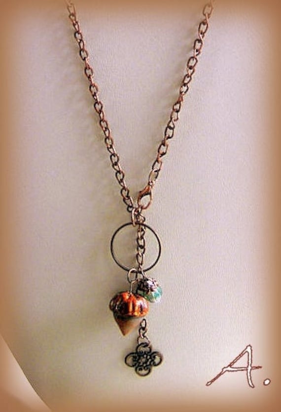 Eichel Kette Aus Kupfer Und Handgefertigter Keramik. Eiche. Halskette Herbstgrün Braun. Rustikal. Einstellbar. Holz von EarringsandJoy