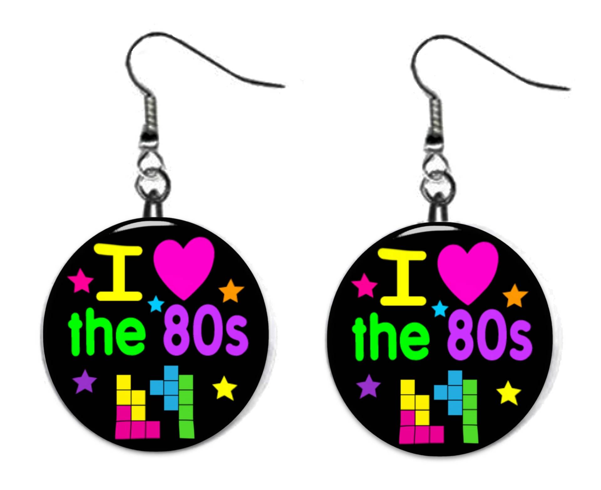 Retro 80's Bunte Design Schmuck Metall Knopf Neuheit Ohrringe 1 Inch Durchmesser Made in Usa von EarringstopGifts