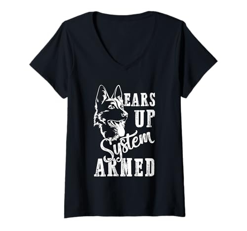 Damen Ears Up System bewaffneter Hundeliebhaber Tier Deutscher Schäferhund T-Shirt mit V-Ausschnitt Damen Ears Up System bewaffneter Hundeliebhaber Tier Deutscher Schäferhund T-Shirt mit V-Ausschnitt von Ears Up System Armed Dog Lover German Shepherd