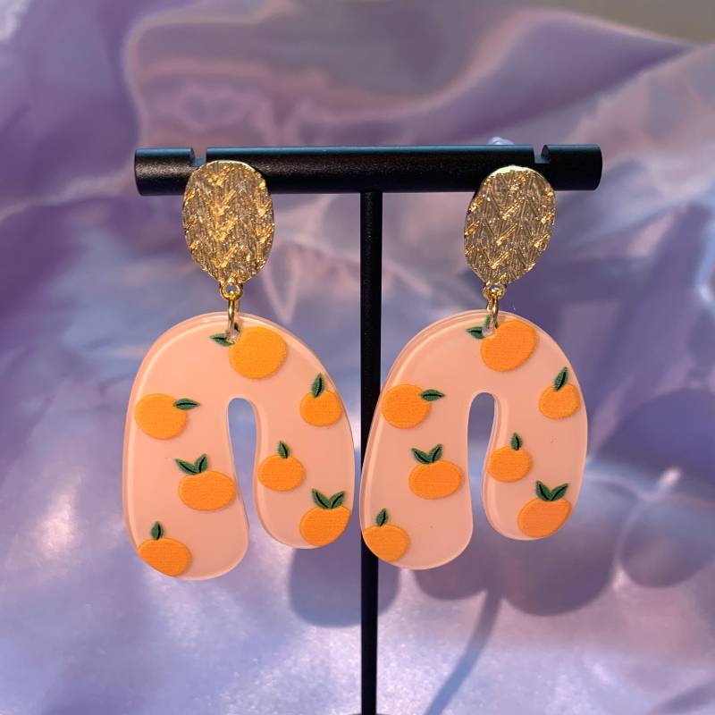 Wunderschöne Große Pfirsichfarbene Bogenohrringe Mit Orangefarbenen Details Sind Handgefertigte Tropfenohrringe An 24K Vergoldeten Ohrsteckern von EarsbyEmilyShop