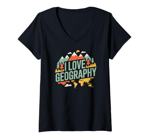 Damen Ich Liebe Geografie, Abenteuer, Berge T-Shirt mit V-Ausschnitt Damen Ich Liebe Geografie, Abenteuer, Berge T-Shirt mit V-Ausschnitt von Earth Adventure Exploration Nature