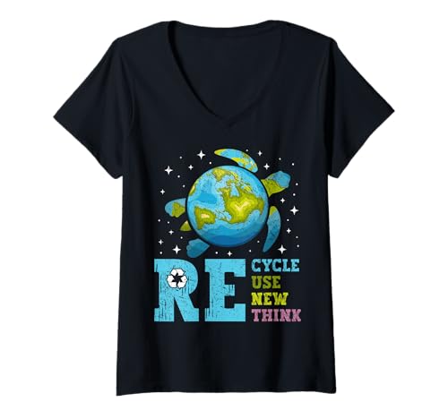 Damen Earth Day Recycle Reuse Renew Rethink Turtle Activism T-Shirt mit V-Ausschnitt Damen Earth Day Recycle Reuse Renew Rethink Turtle Activism T-Shirt mit V-Ausschnitt von Earth Day Recycle Reuse Turtle Tee
