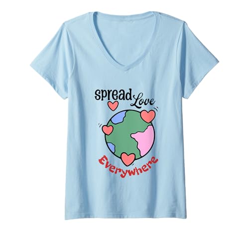 Damen Everywhere Love Hearts Earth Design T-Shirt mit V-Ausschnitt Damen Everywhere Love Hearts Earth Design T-Shirt mit V-Ausschnitt von Earth Love Unity Peaceful World Globe