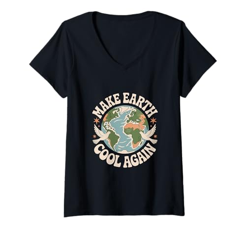 Damen Earth Make Earth Cool Peace T-Shirt mit V-Ausschnitt Damen Earth Make Earth Cool Peace T-Shirt mit V-Ausschnitt von Earth Peace, Climate Change