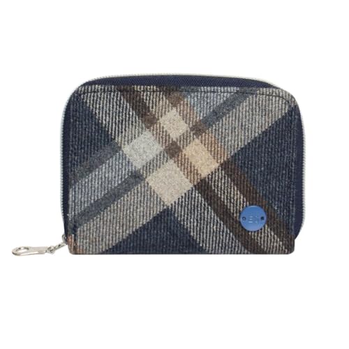 Earth Squared Diagonale Tweed-Geldbörse – Damen Geldbörse mit Reißverschluss und Kartenfächern, Geldscheine & Münzfächer – Landhausstil Wollmischung – 14 × 10 × 2 cm, blau, 10 X 7.5 Centimeters von Earth Squared