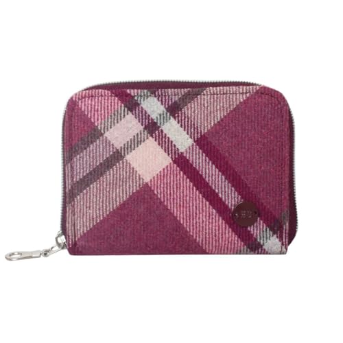 Earth Squared Diagonale Tweed-Geldbörse - Damen Geldbörse mit Reißverschluss und Kartenfächern, Geldscheine & Münzfächer - Landhausstil Wollmischung - 14 × 10 × 2 cm, rot, 10 X 7.5 Centimeters, Tartan von Earth Squared