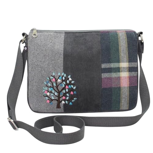 Earth Squared Messenger Bag aus Woll-Tweed für Damen – Applikation Tier-Design, verstellbarer Riemen, Reißverschluss – 27 x 20 x 5 cm, baum, 27 X 20 X 5 Centimeters von Earth Squared