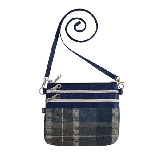 Earth Squared Tweed Mini Crossbody Pouch - Tartan Geldbörse Tasche mit 3 Reißverschlussfächern - 18,5 x 16 x 1 cm, navy, 18.5 x 16 x 1 Centimeters von Earth Squared