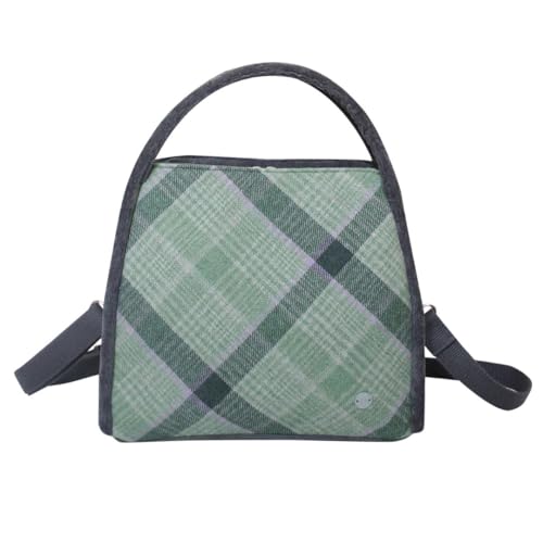 Earth Squared Tweed Tartan Margot Bag - Multiway Grab, Shoulder & Crossbody Handtasche - Starke Reißverschlussbeschläge, 2 Reißverschlussfächer - Recyceltes Wollmischgewebe - 26 × 25 × 11 cm, grün, 26 von Earth Squared