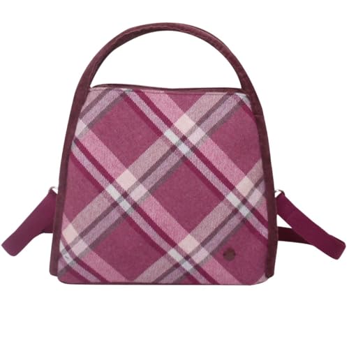 Earth Squared Tweed Tartan Margot Bag - Multiway Grab, Shoulder & Crossbody Handtasche - Starke Reißverschlussbeschläge, 2 Reißverschlussfächer - Recyceltes Wollmischgewebe - 26 × 25 × 11 cm, rot, 26 von Earth Squared