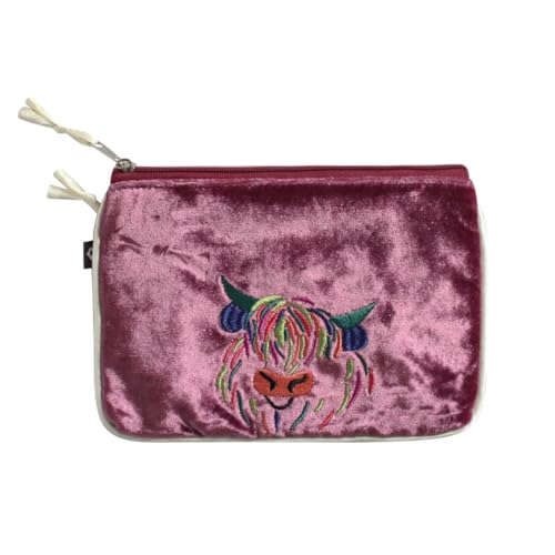 Highland Cow Stitched Purse by Earth Squared - 18 × 12 cm - Lebendige Farben - Komplett gefüttert mit Hauptreißverschluss & Reißverschlusstasche hinten - Perfekt für Münzen, Karten oder Reisepass von Earth Squared