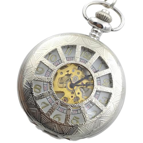 Earth Theraphy Steampunk Taschenuhr mit Kette – Neo viktorianische Uhr, Silberfarben, Steampunk von Earth Therapy