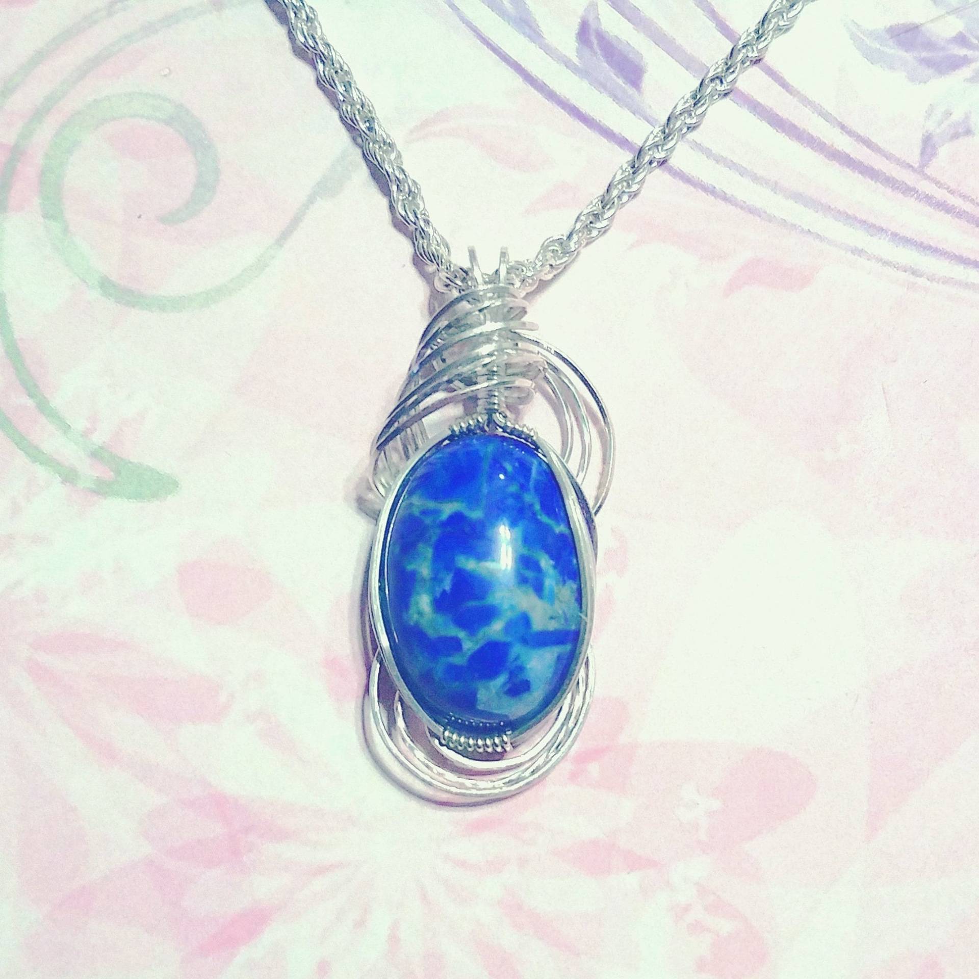 Blauer Seejaspis Anhänger Damen Halskette Draht Gewickelt Schmuck Handarbeit in Silber Mit Kostenlosem Versand Blauer Seejaspis Anhänger Damen Halskette Draht Gewickelt Schmuck Handarbeit in Silber Mit Kostenlosem Versand von EarthArtsNW