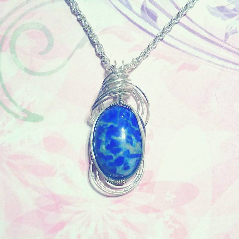 Blauer Seejaspis Anhänger Damen Halskette Draht Gewickelt Schmuck Handarbeit in Silber Mit Kostenlosem Versand Blauer Seejaspis Anhänger Damen Halskette Draht Gewickelt Schmuck Handarbeit in Silber Mit Kostenlosem Versand von EarthArtsNW