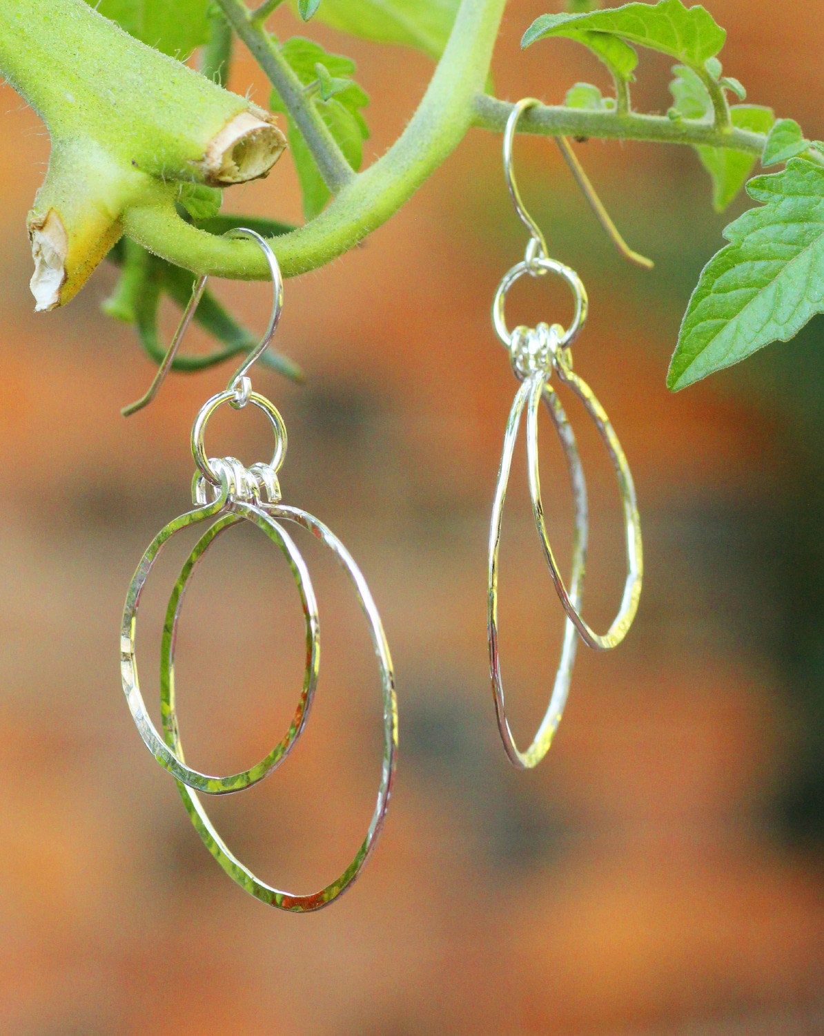 Handgemachte Sterling Silber Gefüllte Creolen Gehämmerte Baumeln Schmuck von EarthJewelry