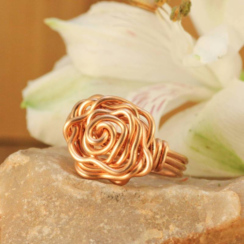 Extragroße Kupfer Blumenring Draht Gewickelt Rosette Statement Ring von EarthJewelry