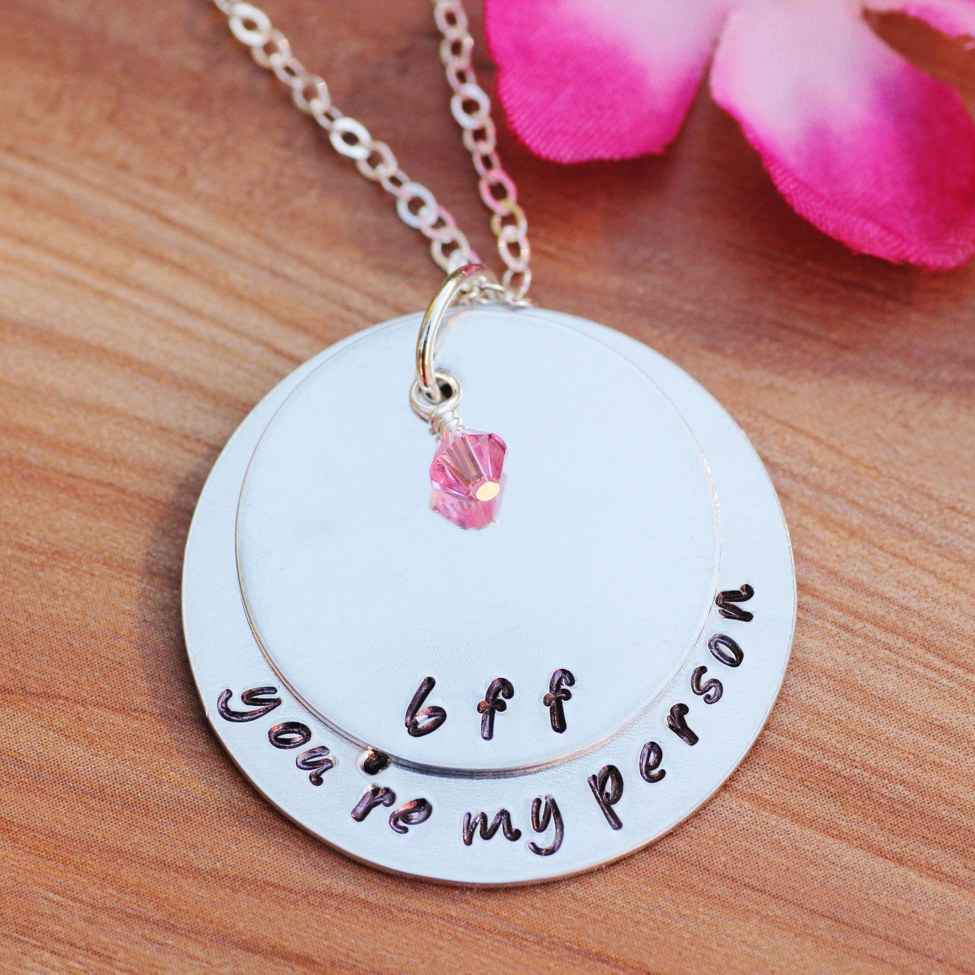 Hand Gestempelt Bff Halskette Sterling Silber, Personalisierter Geburtsstein von EarthJewelry