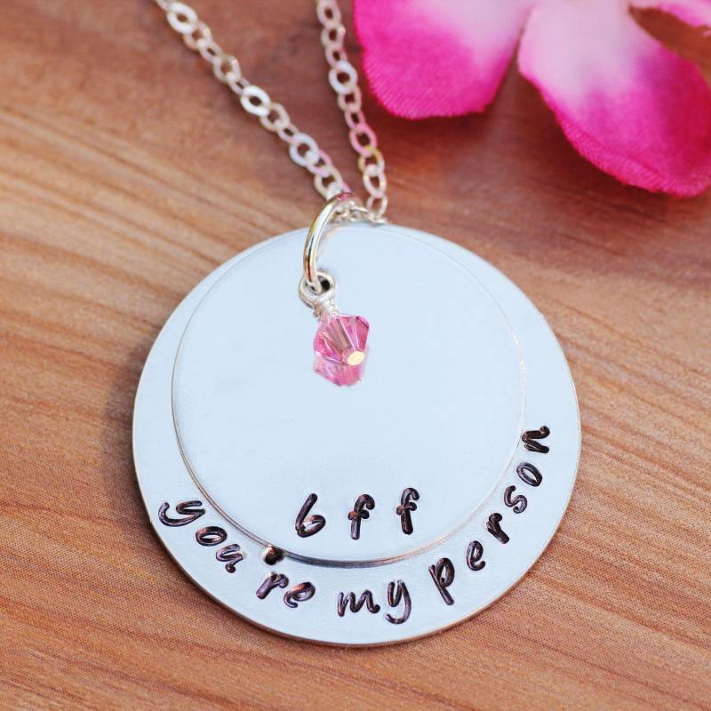 Hand Gestempelt Bff Halskette Sterling Silber, Personalisierter Geburtsstein von EarthJewelry