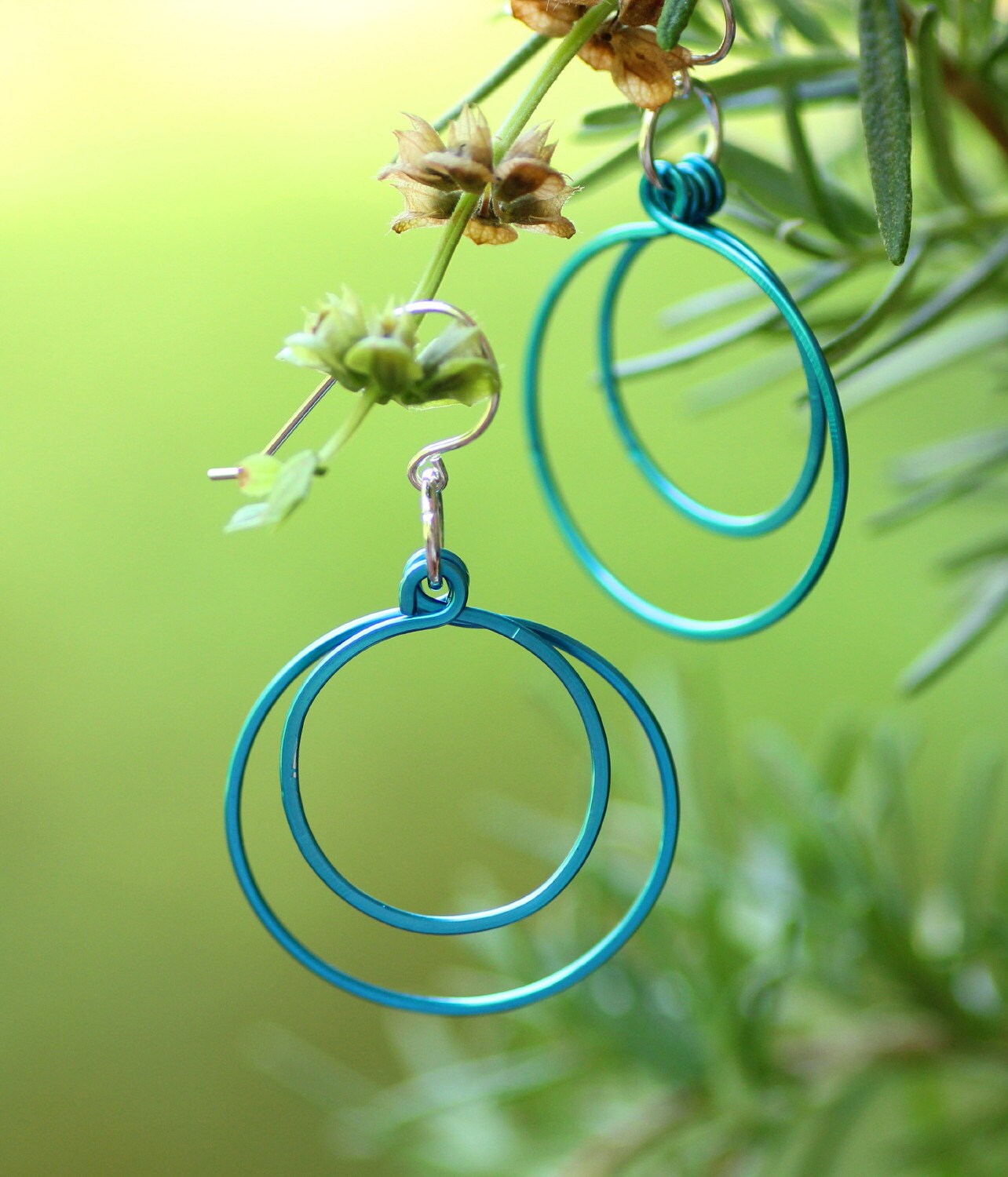 Türkise Creolen 925 Silber Creolen Gehämmert von EarthJewelry