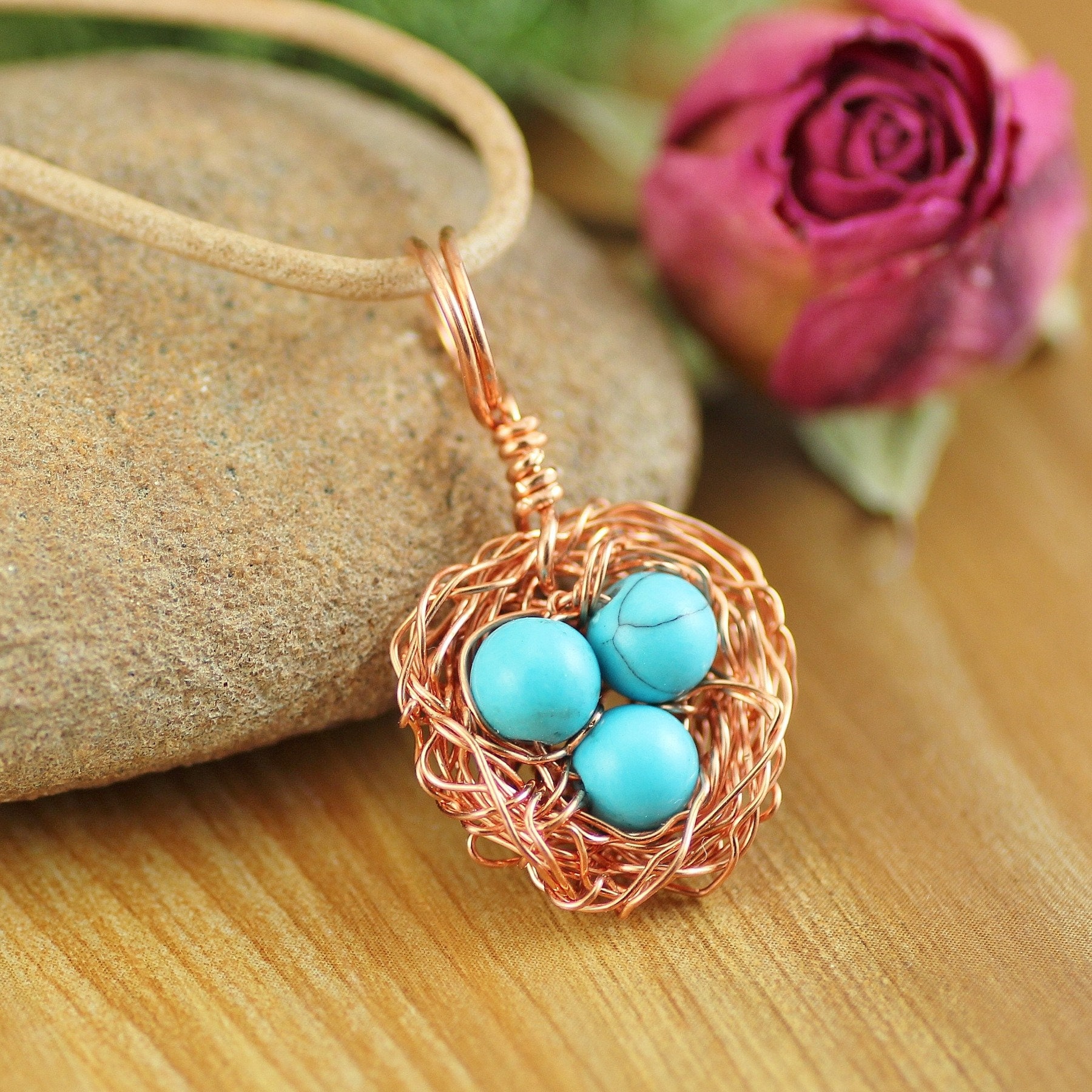 Kupfer Vogel Nest Halskette Robin's Egg Türkis, Naturschmuck von EarthJewelry