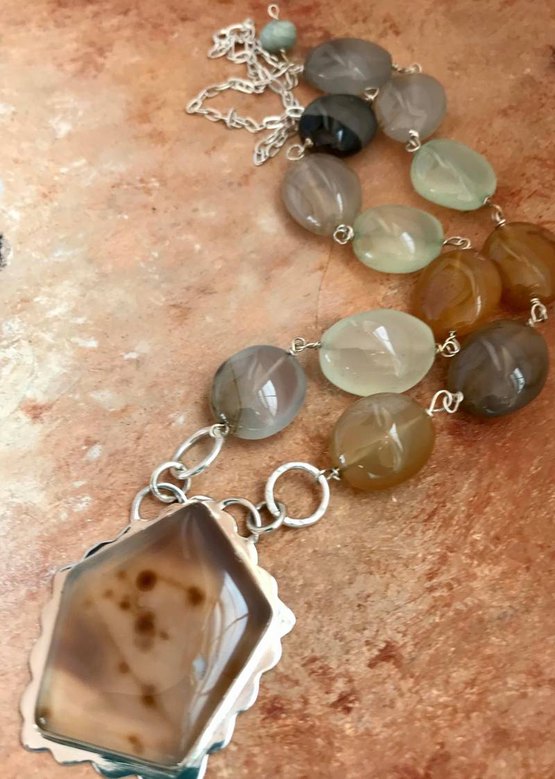 Achat Edelstein Kette Chunky Sterling Silber Boho Statement Schmuck von EarthKarmaJewellery