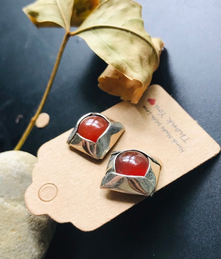 Karneol Sterling Silber Ohrstecker 10 Mm Chalcedon Edelstein Ohrringe von EarthKarmaJewellery