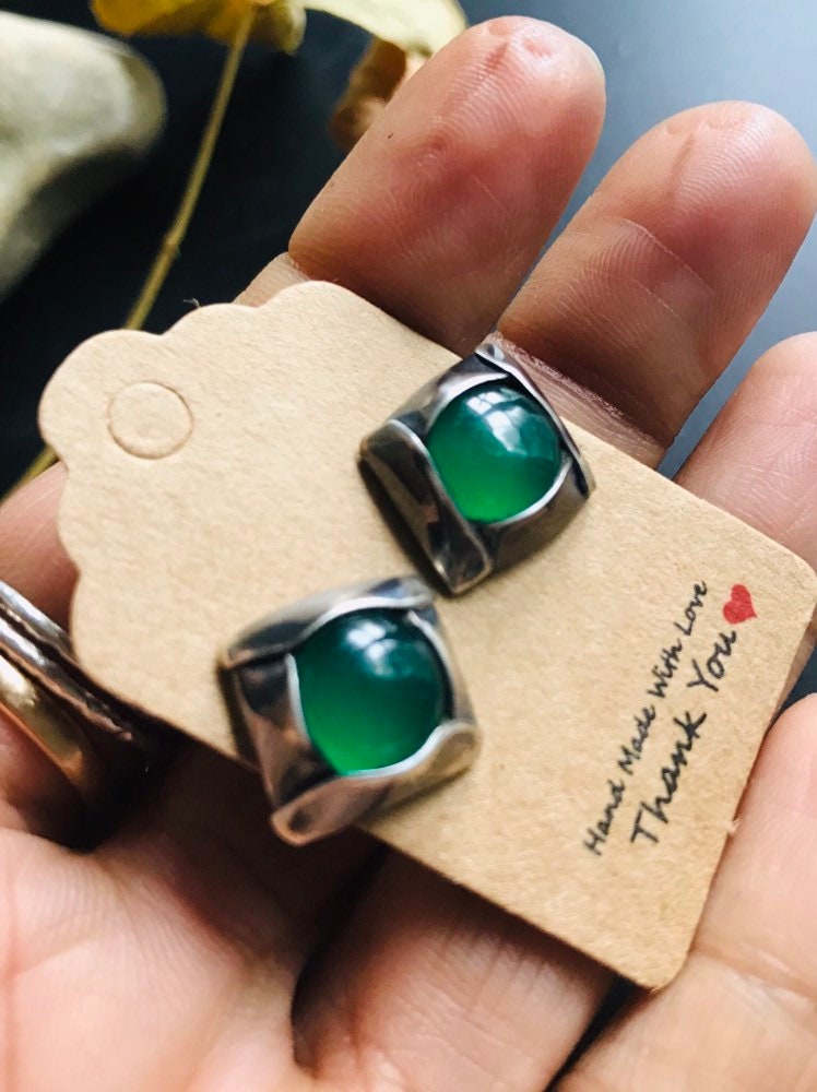 Grün Onyx Sterling Silber Ohrstecker Designer Edelstein Beiträge von EarthKarmaJewellery