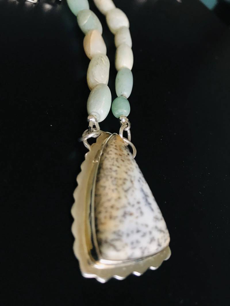 Natürliche Jaspis Anhänger Halskette Sterling Silber, Aventurin Perlen, Handgemacht von EarthKarmaJewellery