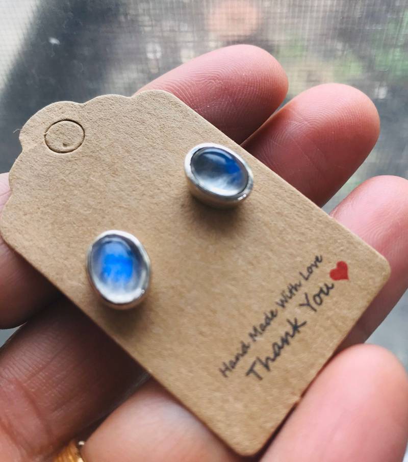 sterling Silber Mondstein Ohrstecker Blauer Blitz Edelstein von EarthKarmaJewellery