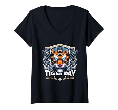 Damen Tribal Tiger Lines: Feiern Sie den Tigertag 2025 T-Shirt mit V-Ausschnitt Damen Tribal Tiger Lines: Feiern Sie den Tigertag 2025 T-Shirt mit V-Ausschnitt von EarthSpirit Graphics