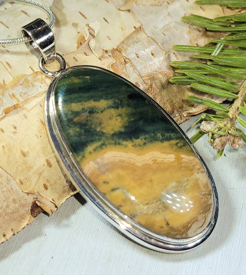 Natürliche Aa Bunter Ozean Jaspis Handgemachte .925 Sterling Silber Anhänger Misst 2 1/4 "x 1" Wiegt 14 Gramm Al22 von EarthStonzCo
