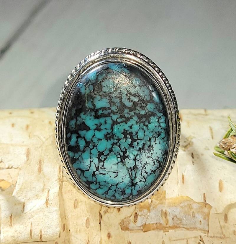 Natürliche Best Grade Tibet Türkis Handgemachte .925 Sterling Silber Ring Größe 7 Gramm Gesicht 1 "x 13/16" Am12." von EarthStonzCo