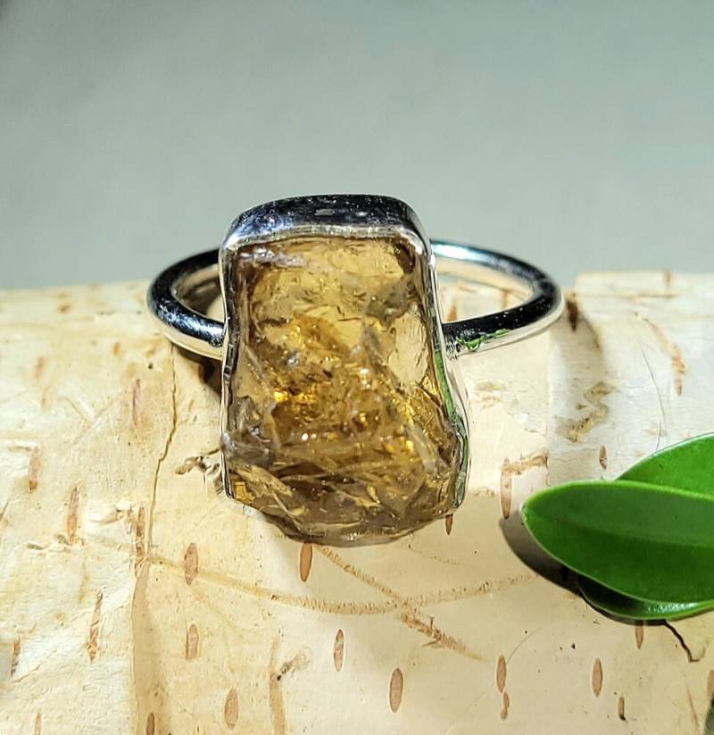 Natürliche Bestnote Gelb Rough Cut Citrin Handmade .925 Sterling Silber Ring Größe 7, 5 5 Gramm 9/16 "x 1/2" An24." von EarthStonzCo