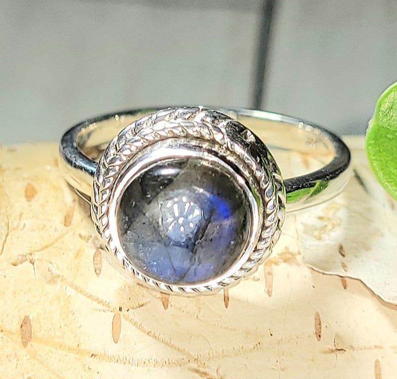 Natürliche Blue Flash Runde Labradorit Handgemachte .925 Sterling Silber Ring Größe 6, 5 4 Gramm 1/2 "Rund Aq18 von EarthStonzCo