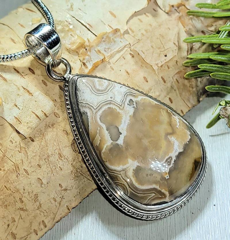 Natürliche Einzigartige Farbe & Muster Ozean Jaspis Birne Handgemachte .925 Sterling Silber Anhänger 2 "x 1" 12 Gramm Ak36 von EarthStonzCo