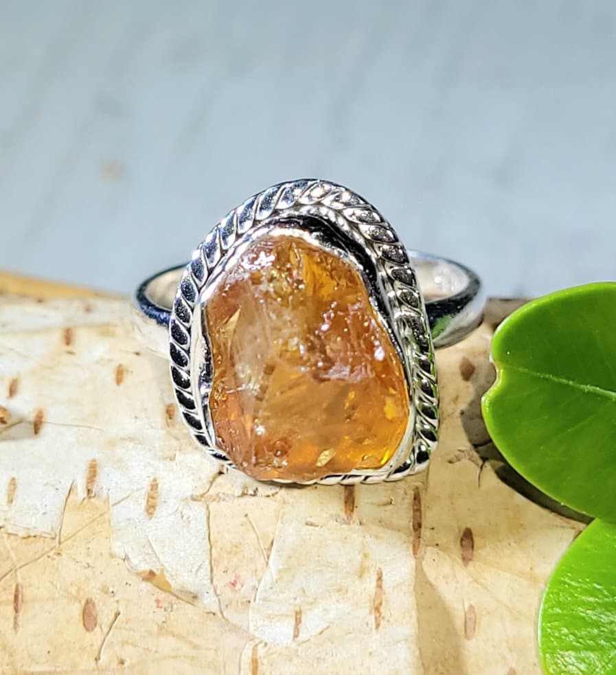 Natürliche Golden Orange Raw Rough Cut Citrin Handmade .925 Sterling Silber Ring Größe 16, 5 4 Gramm 5/8 "x 1/2" Cb09." von EarthStonzCo