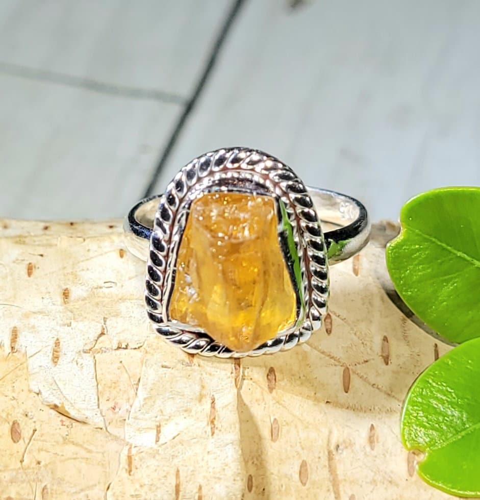 Natürliche Golden Orange Raw Rough Cut Citrin Handmade .925 Sterling Silber Ring Größe 16, 5 4 Gramm 5/8 "x 1/2" Cb17 von EarthStonzCo