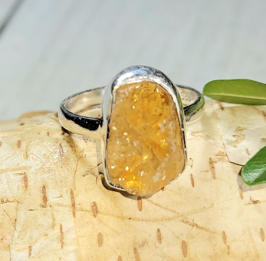 Natürliche Golden Orange Raw Rough Cut Citrin Handmade .925 Sterling Silber Ring Größe 16, 5 4 Gramm 9/16 "x 7/16" Ca05 von EarthStonzCo