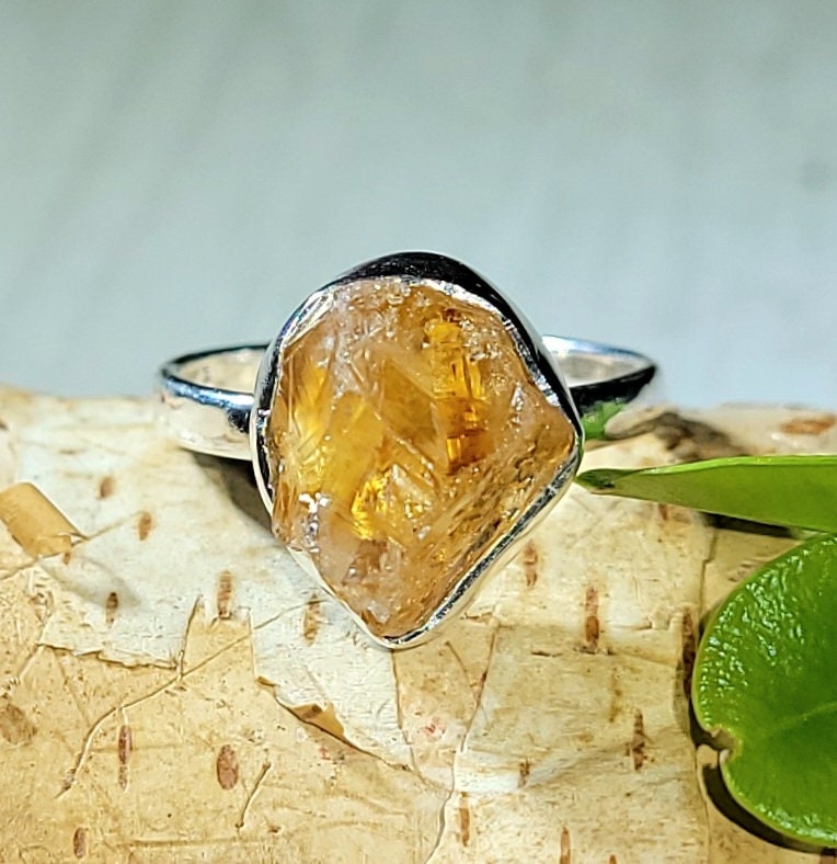 Natürliche Golden Orange Raw Rough Cut Citrin Handmade .925 Sterling Silber Ring Größe 6, 5 4 Gramm 9/16 "x 1/2" Cb40." von EarthStonzCo