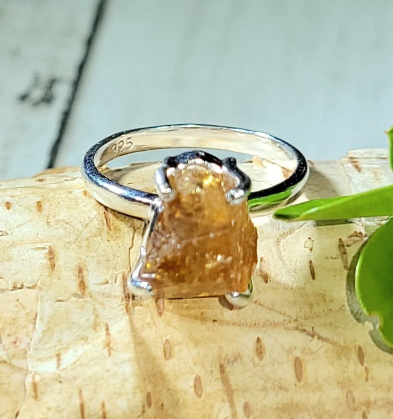 Natürliche Goldene Orange Rohe Citrine Handgemachte .925 Sterling Silber Ring Größe 18 3 Gramm 7/16 "x 3/8" Cb34." von EarthStonzCo