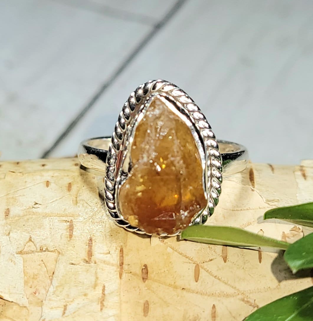 Natürliche Goldene Orange Rohe Rough Cut Citrin Handmade .925 Sterling Silber Ring Größe 19 4 Gramm 5/8 "x 1/2" Ca01 von EarthStonzCo