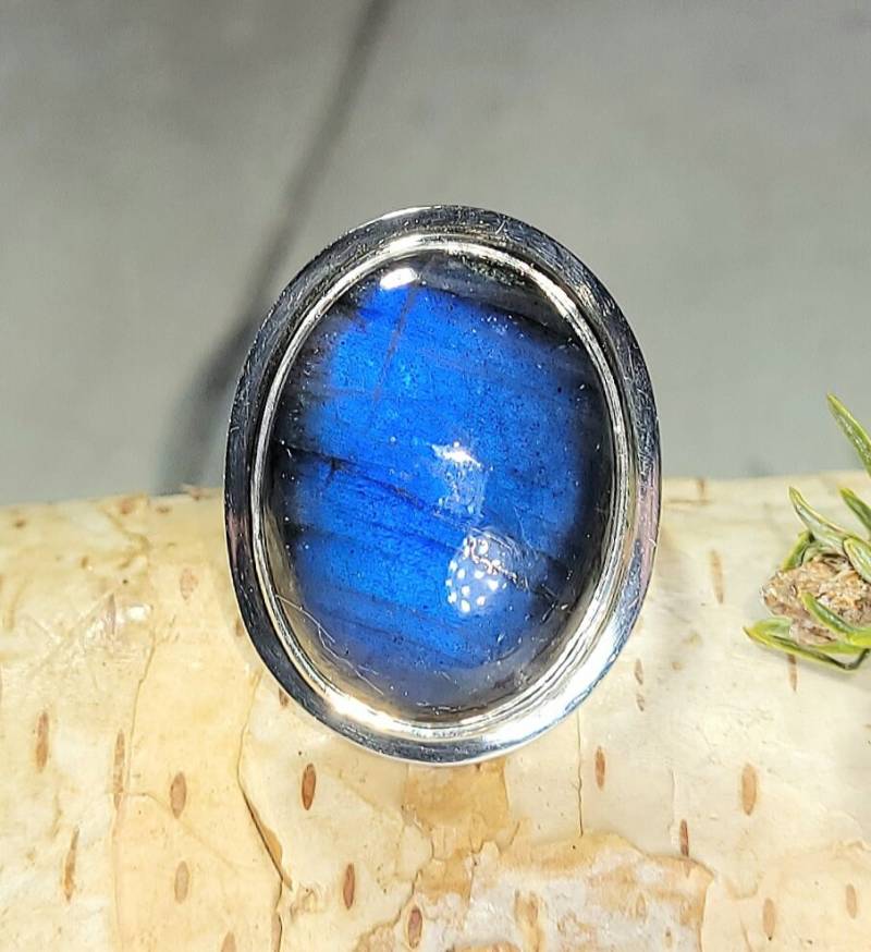 Natürliche High Grade Blue Flash Oval Labradorit Ring .925 Sterling Silber Größe 6 8 Gramm 1 "x 3/4" Am11 Handgemacht von EarthStonzCo