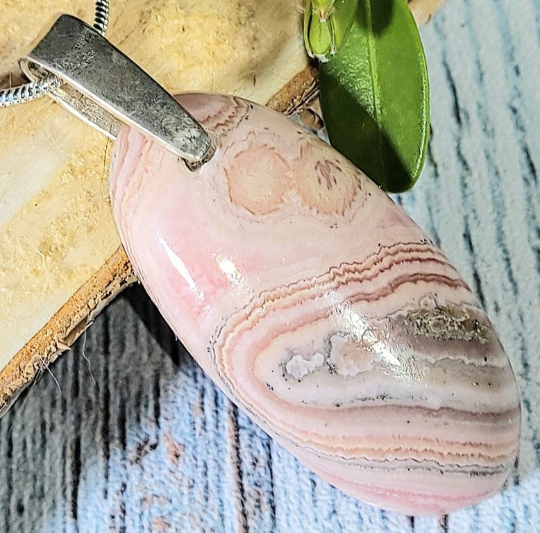 Natürliche Hochwertige Rhodochrosit Oval Cabochon .925 Sterling Silber Anhänger 1 7/8 "x 3/4" Eg04 Bail von EarthStonzCo